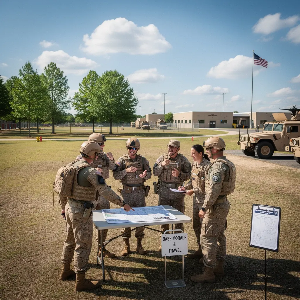 Zdjęcie z wycieczki grupy wojskowej na tle zabytkowej twierdzy.