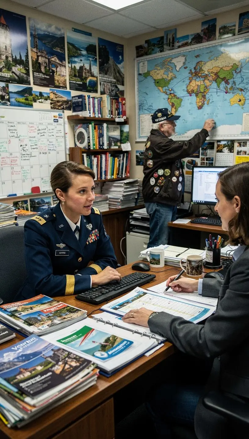 Zespół planujący budżet na wycieczkę wojskową z różnymi opcjami zakwaterowania.
